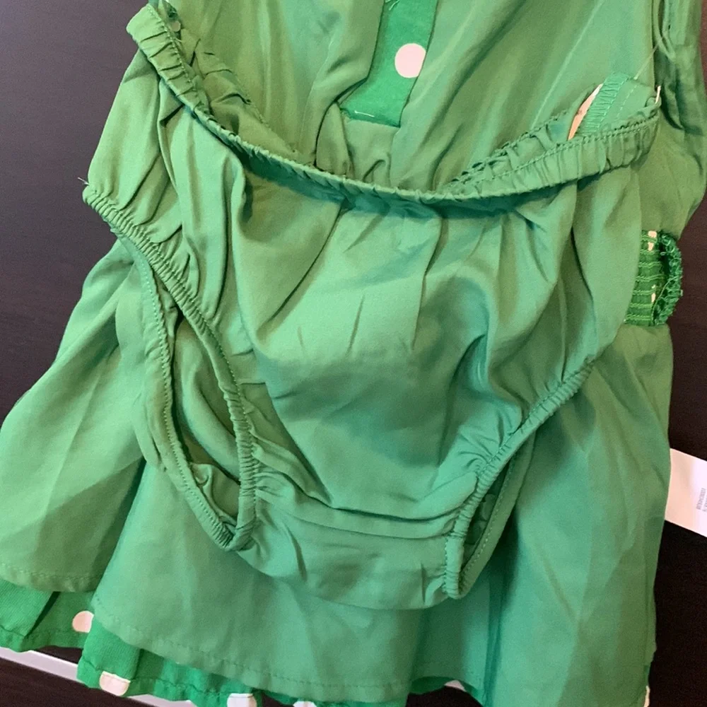 NWOT - Janie and Jack Green Chiffon Dotted Dress & Bloomer Set